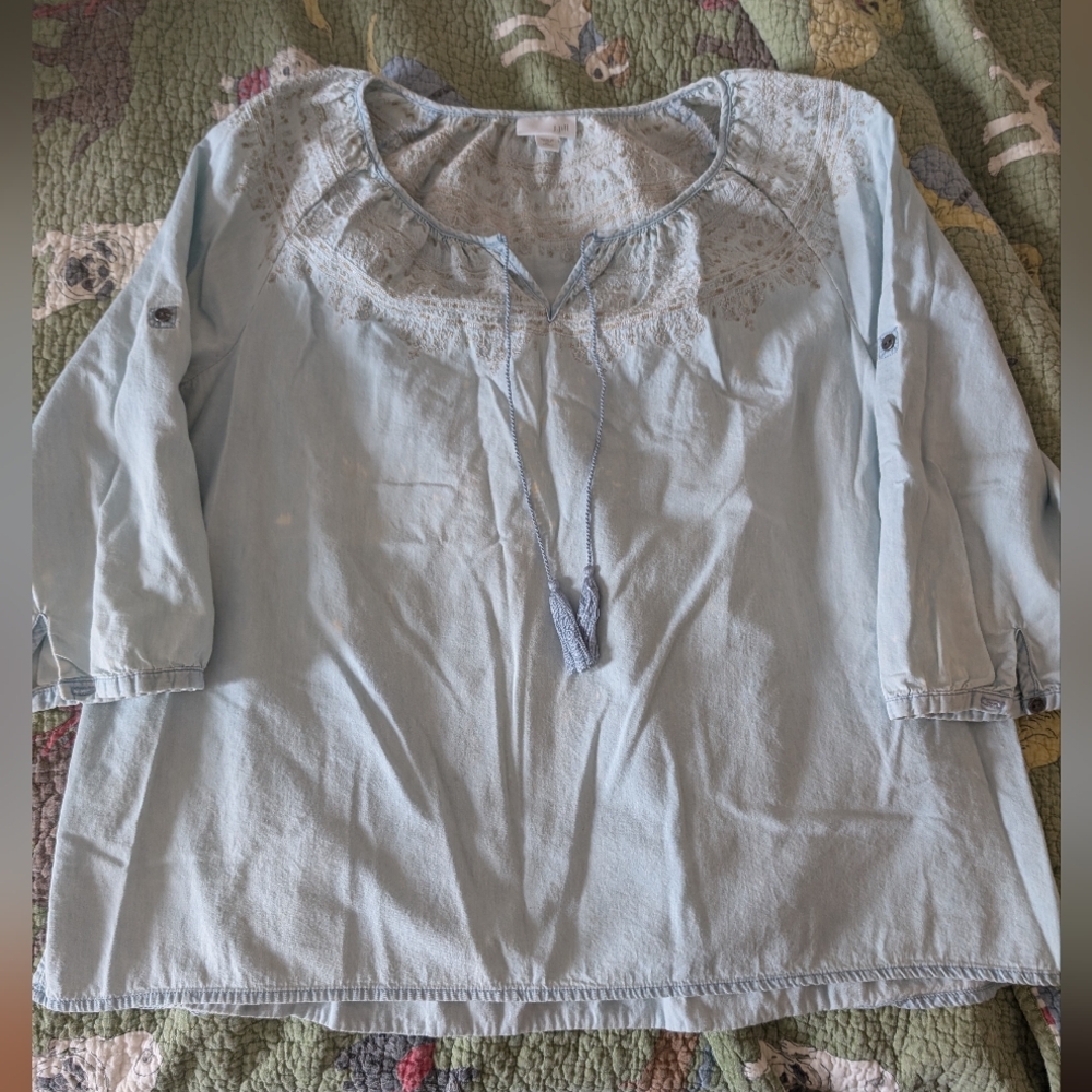 Vintage J.Jill Chambray Peasant Blouse